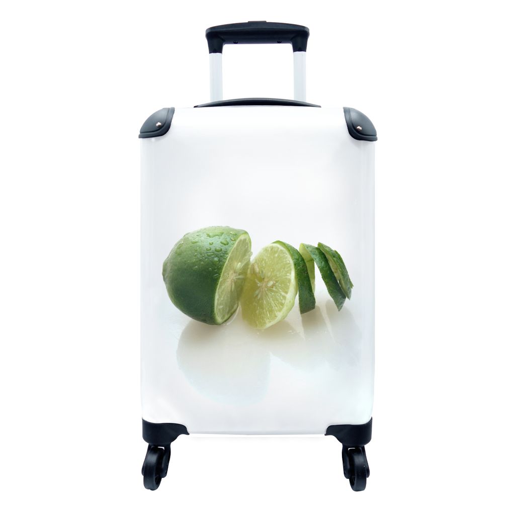MuchoWow Koffer Handgepäck Trolley Rollkoffer Kleine Reisekoffer mit 4 Rollen - Limette mit Spiralhaut auf weißem Hintergrund - Cabin Size < 55...