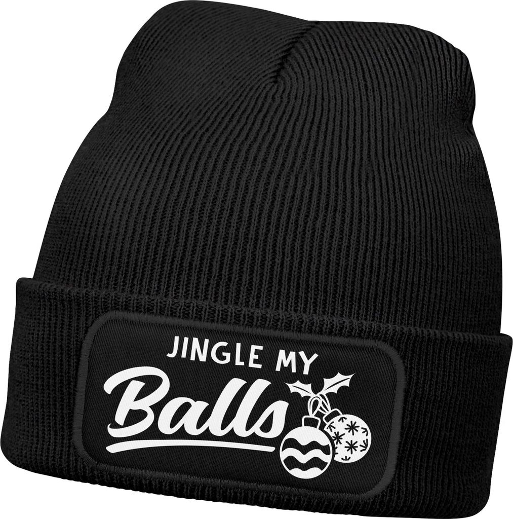 Herren Beanie Strickmütze mit Spruch Weihnachts Strickbeanie „Jingle my Balls“ Aufdruck Lustig Mütze Moonworks