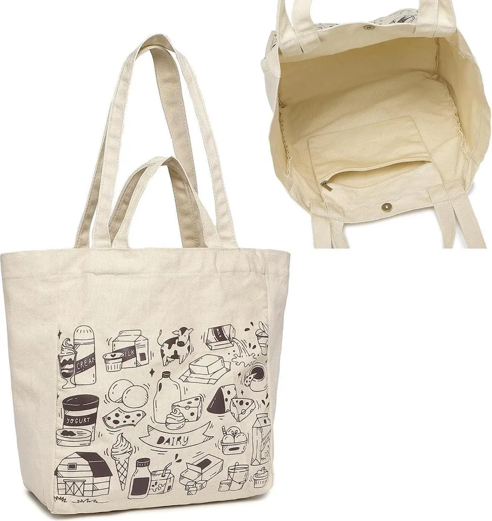 Cabas fourre-tout en toile pour femme grand format scolaire et bureau