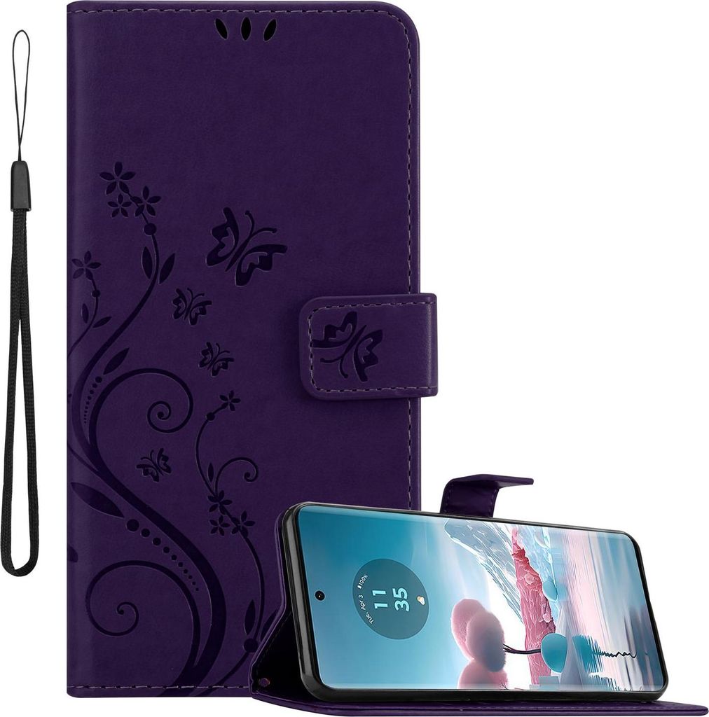 Cadorabo Hülle für Motorola Edge 40 Neo Hülle in FLORAL DUNKEL LILA Schutzhülle im Blumen Design mit Magnetverschluss, Standfunktion und Karten...