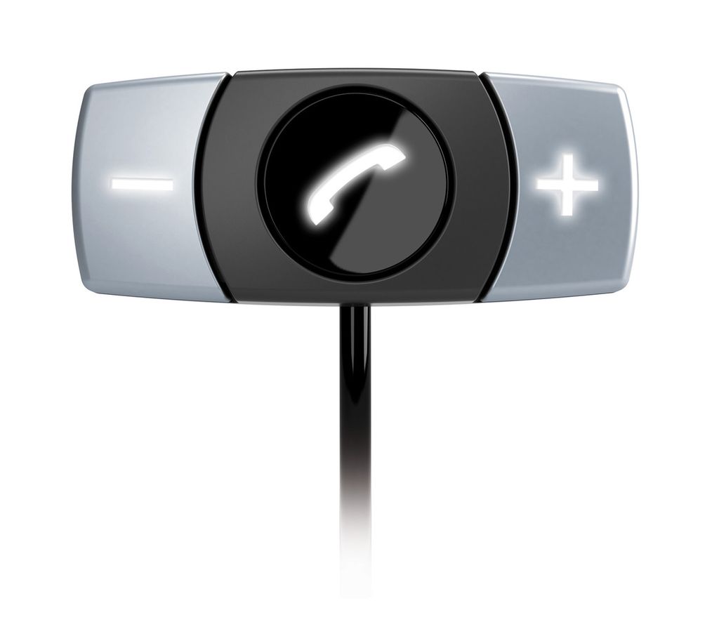 A close-up studio shot of a car hands-free device control unit.