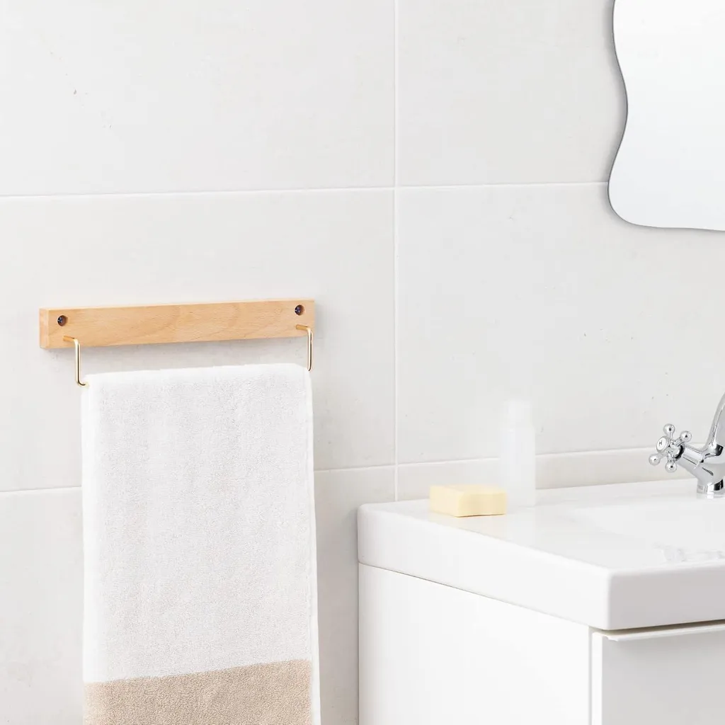 Étagère à serviettes murale en bois marron - Support de rangement 30cm