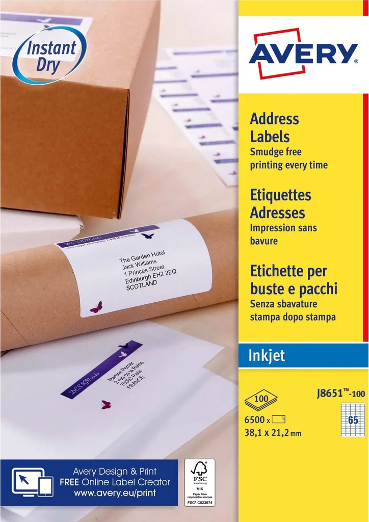 Planches d'Étiquettes Autocollantes Avery 38,1 x 21,2 mm pour Imprimante