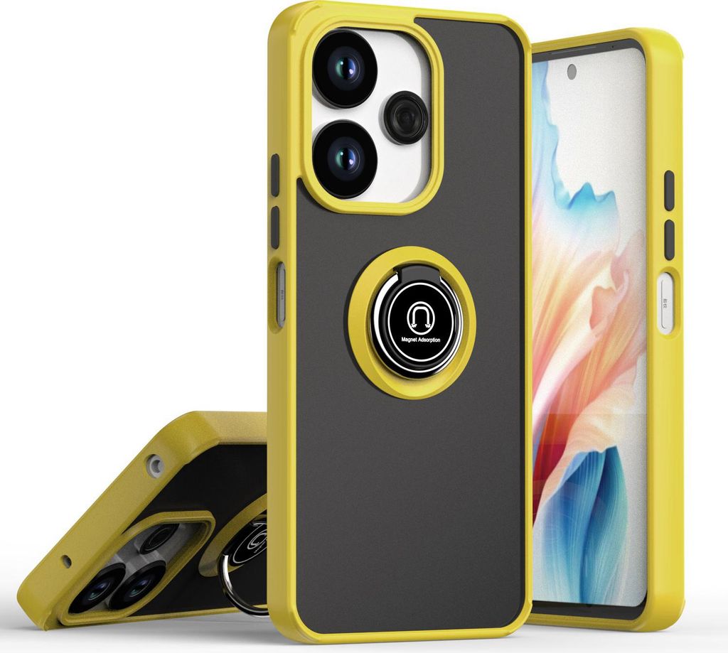 Hülle für Xiaomi Redmi 13 5G/4G Matte Transluzent TPU Stoßfest Schutzhülle mit Ring Halter Ständer Gelb