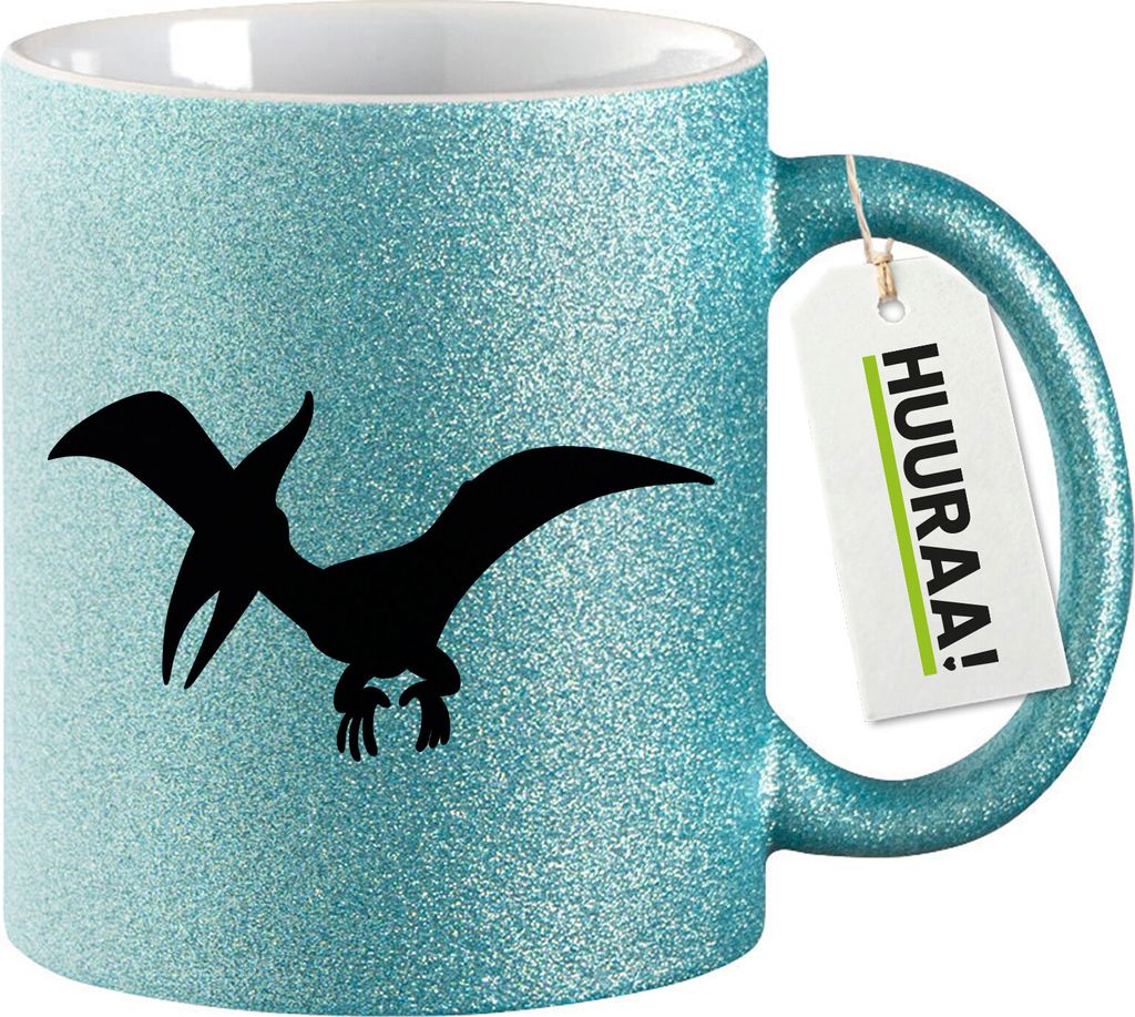 Huuraa Glitzertasse Pteranodon Dinosaurier 330ml Blau Keramik Kaffeebecher Geschenkidee