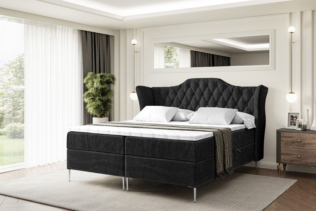 ALTDECOR Boxspringbett mit Silber Füßen, Matratze und Lattenrost, Boxbett, Topper, Polsterbett mit Bettkasten, Bett mit Stauraum H3-Matratze, Dop...