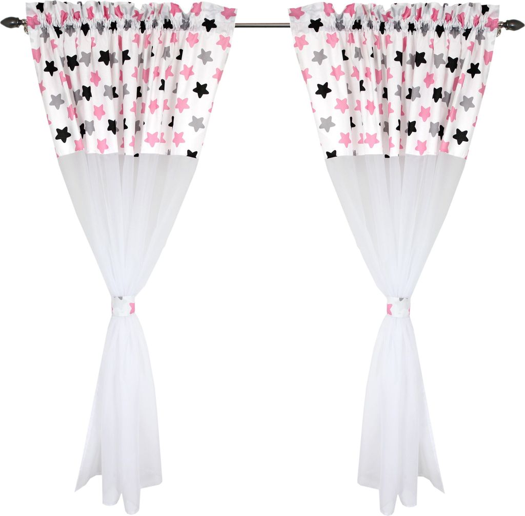 TupTam Kinderzimmer Voile Vorhänge Baby Gardinen mit Tunnelzug Set, Farbe: Sterne Rosa, Größe: ca. 140 x 160 cm