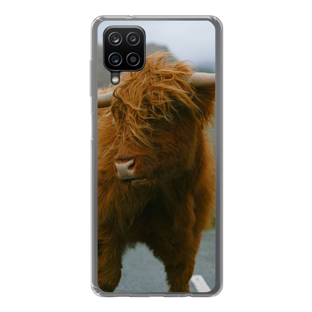 MuchoWow Handyhülle Schutzhülle Hülle für Samsung Galaxy A12 Schottischer Highlander - Berg - Straße Silikon Softcase Handy Hülle - Bild