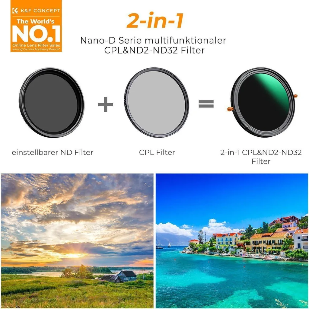 Filtre 55mm ND CPL 2-en-1 Multicouche avec Réduction de Reflets Pro - 2