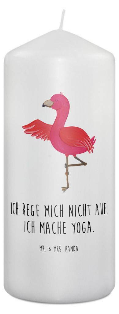 Mr. & Mrs. Panda Kerze Flamingo Yoga 19 x 8 cm - Weiß - Geschenk, Baum, Rosa, Yogi, Wachskerze, Blockkerze, Meditieren, Erinnerungskerze, Erinneru...