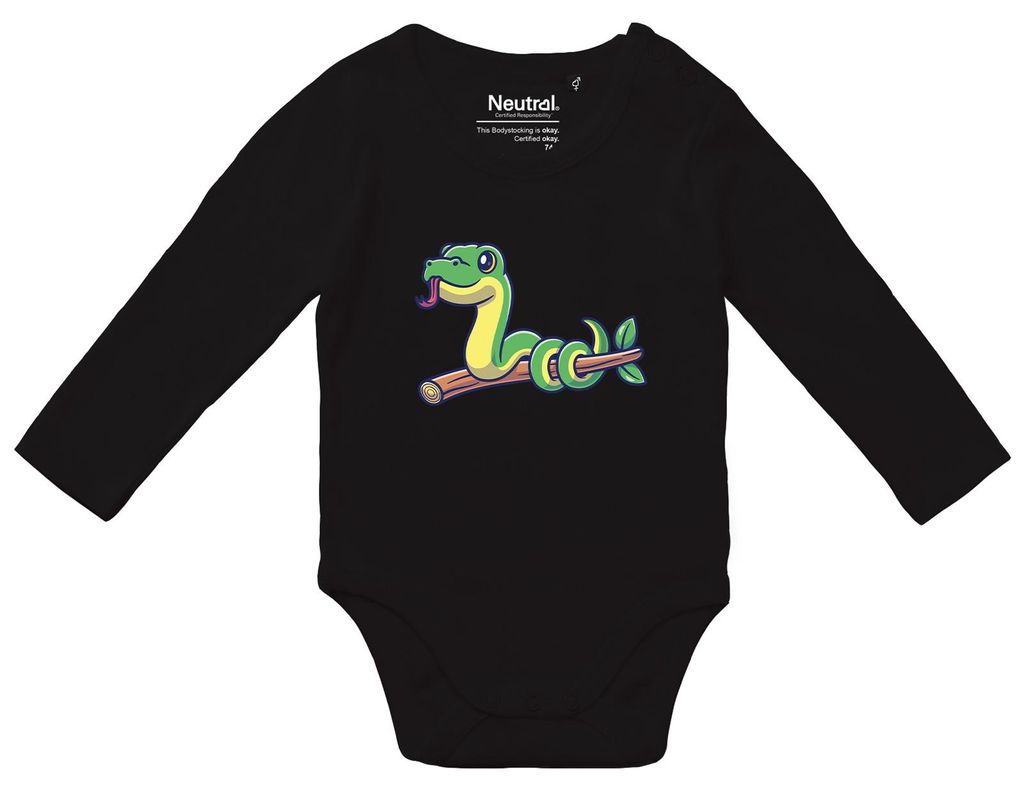 Huuraa Baby Body Schlange Comic 68 Black Baumwolle Fairtrade Langarmbody Geschenkidee