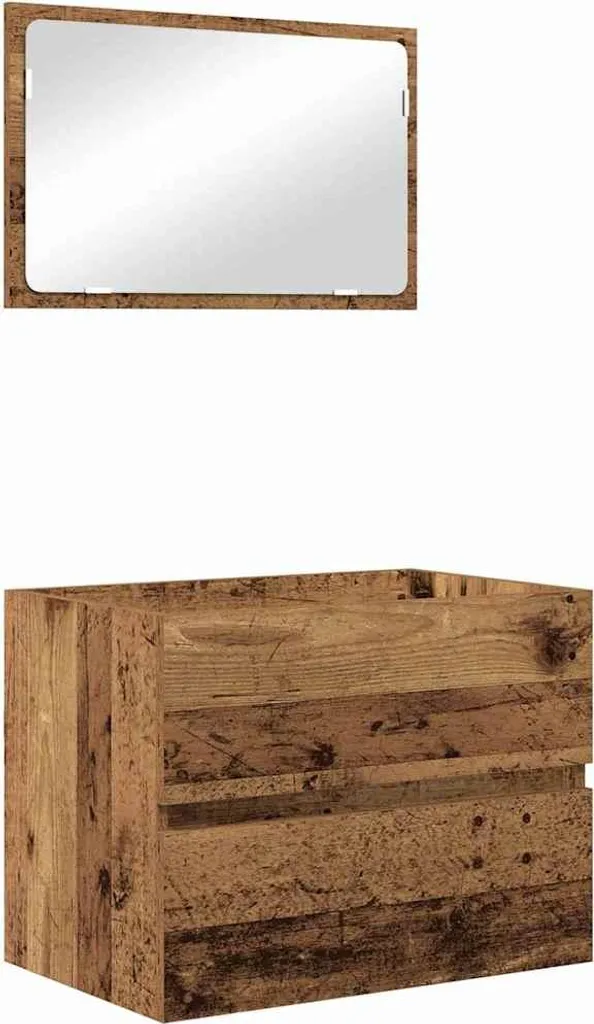Ensemble de meubles de salle de bains 2 pcs bois vieilli et métal noir