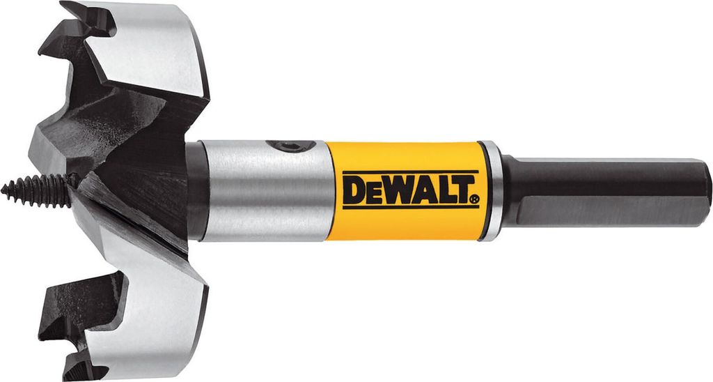 A DeWALT Forstner drill bit is shown against a white background.