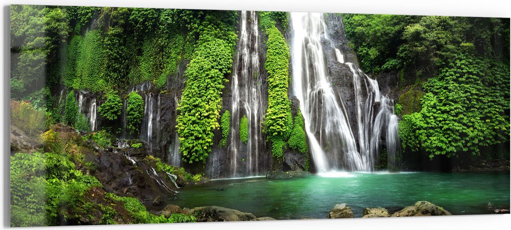 DEQORI Glasbild Echtglas 125x50 cm 'Zwillingswasserfall' Wandbild Bild modern Deko