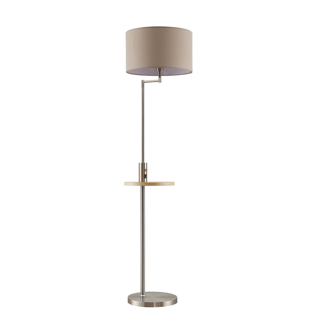 Lindby Stehlampe Zinia, nickelfarben, Ablage, USB-Anschluss