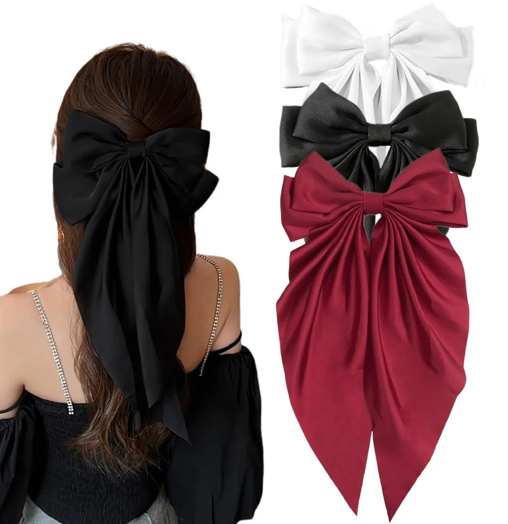 Accessoires cheveux : Lot de 3 grands nœuds en tissu satiné soyeux