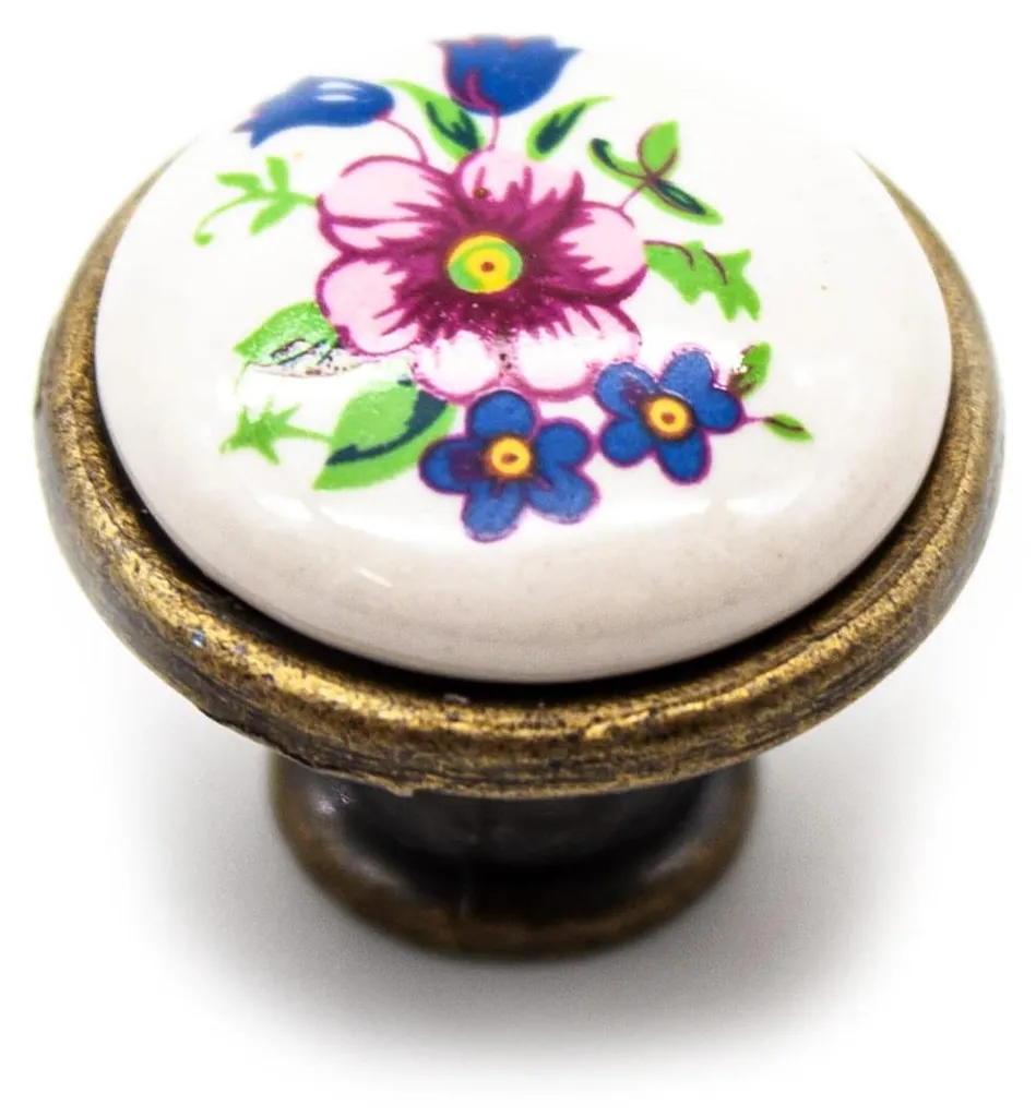 Lot de 12 boutons de porte vintage fleur en porcelaine Ø 26,5 x 23 mm