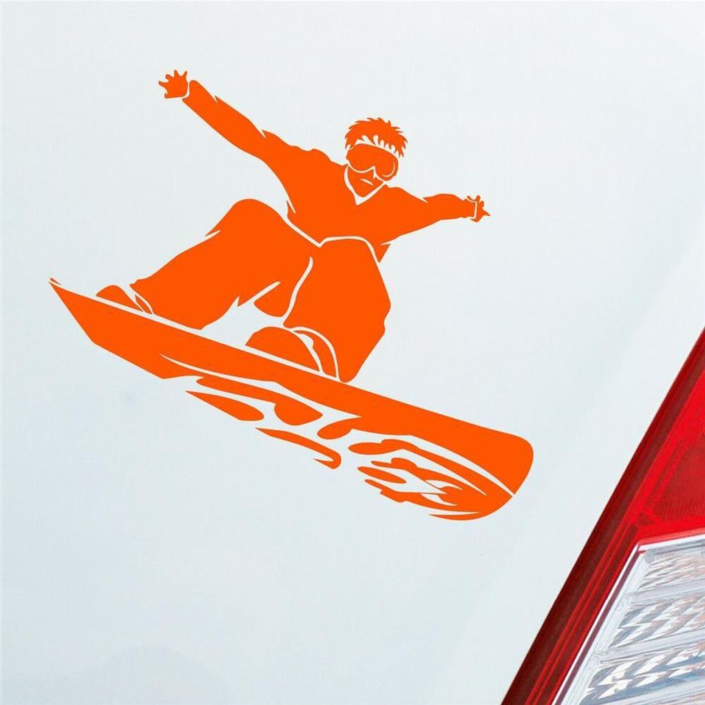 Auto Aufkleber Snowboard Snow Schnee Sport 10x9 cm Orange Sticker Heckscheibenaufkleber