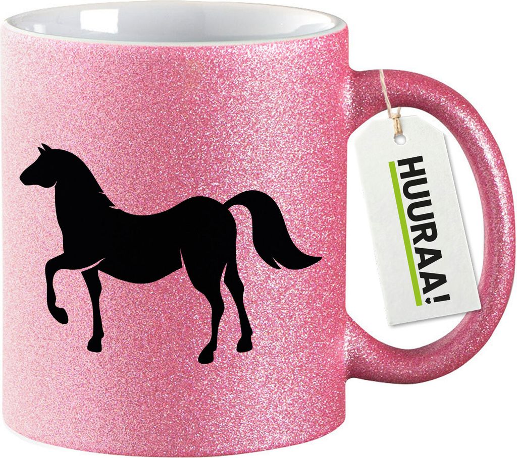 Huuraa Glitzertasse Pferd Silhouette 330ml Pink Keramik Kaffeebecher Geschenkidee
