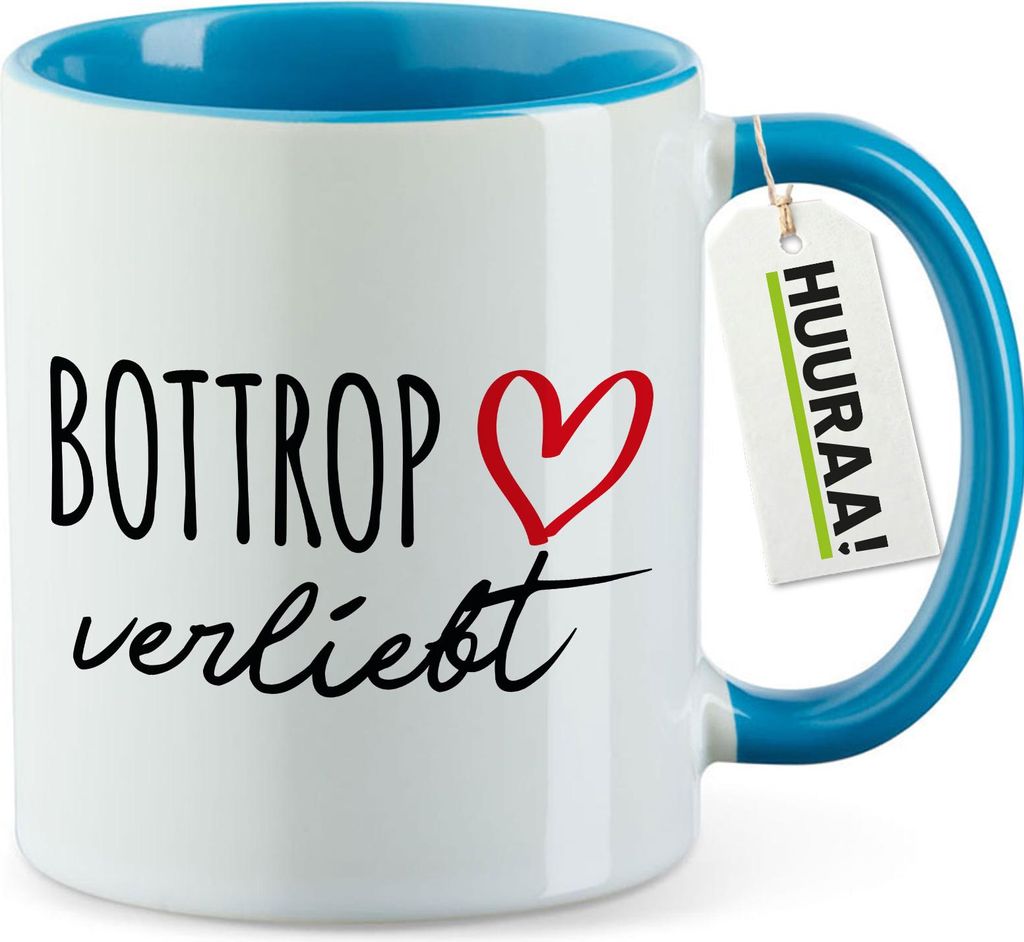 Huuraa Kaffeetasse Bottrop verliebt 330ml Blau Keramik Kaffeebecher Geschenkidee