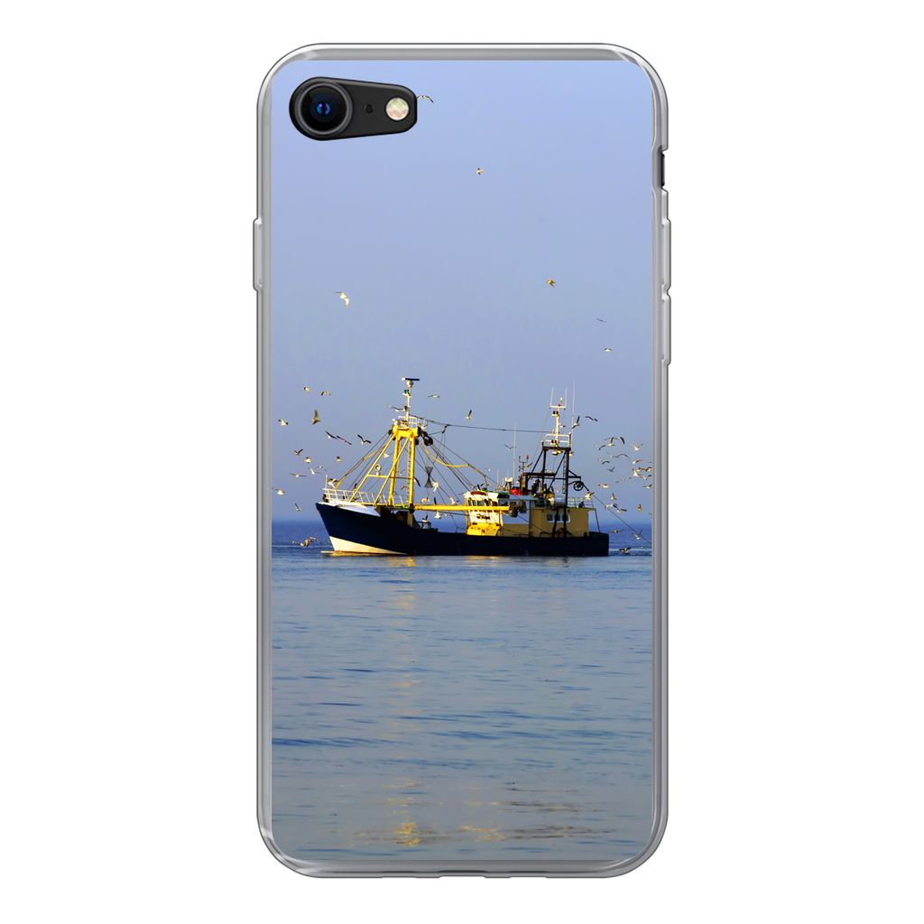 MuchoWow Handyhülle Schutzhülle Hülle für iPhone 8 Nordsee - Fischerboot - Vogel Silikon Softcase Handy Hülle - Schutzhaube