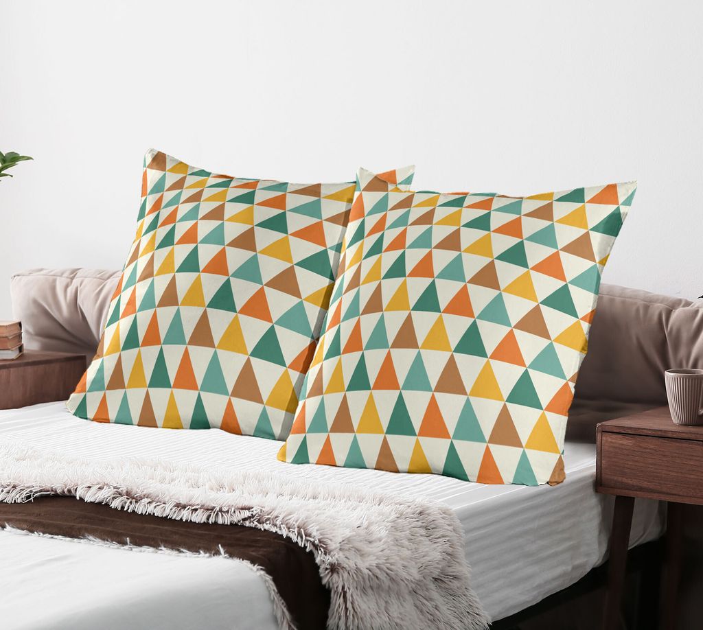 ABAKUHAUS Geometrisch Kissenbezug Packung mit 2, Retro-Stil Dreieck Forms geometrische Anordnung bunte Formen Weinlese-Muster, Dekorativer Gedruckt...