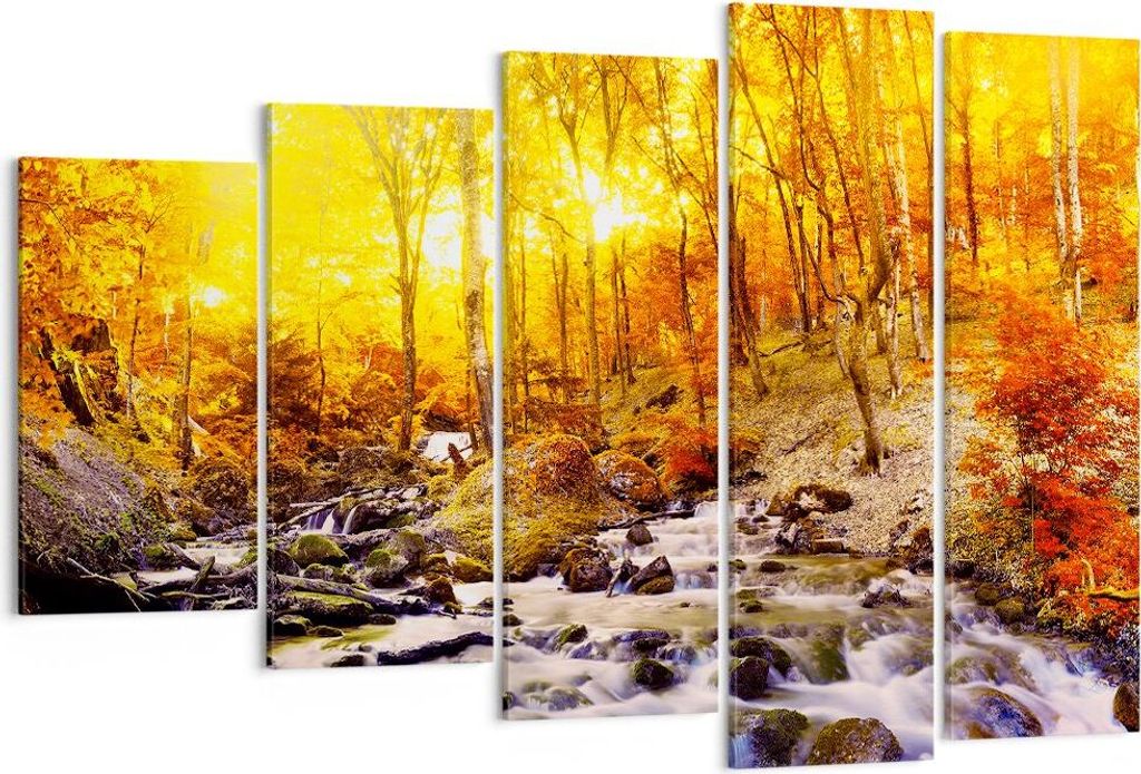 Bild auf Leinwand - Leinwandbild - Berge Bach Wasser - 150x100cm - Wand Bild - Wanddeko - Leinwanddruck - Bilder - Kunstdruck - Wanddekoration - Le...