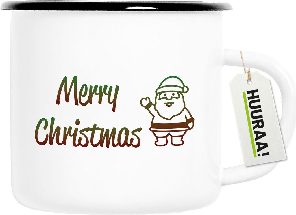 Huuraa Emaille Tasse Merry Christmas Weihnachtsmann 300ml Vintage Campingbecher Geschenkidee