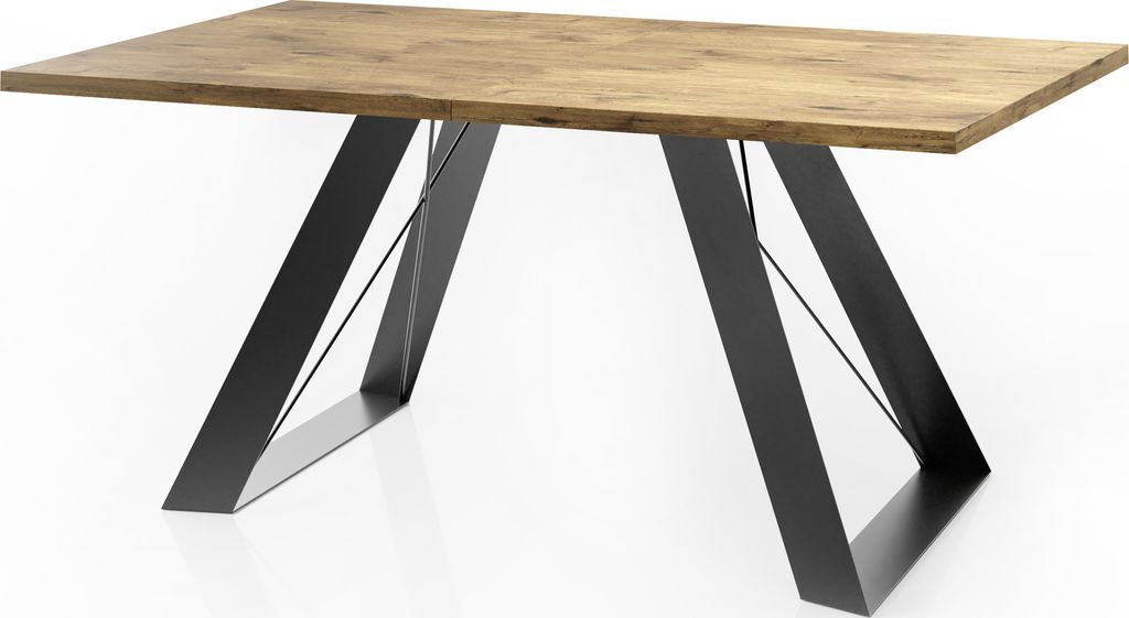 Esstisch Colter Schwarz im Modern Still, Rechteckig Tisch - Ausziehbar von 140 cm bis 240 cm, Pulverbeschichtete Weiße Metallbeine - 140 x 80 cm -...