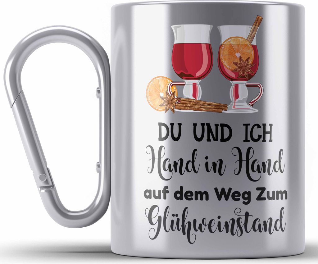 Trendation - Glühwein Edelstahl Tasse Karabiner Lustig Spruch Glühweinbecher mit Henkel Doppelwandig GlühweinEdelstahl Tasse Karabinern Gläser ...