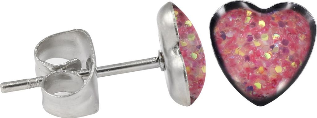 Ohrstecker Chirurgenstahl glitzerndes Herz Farbe - Pink-Aurora Borealis