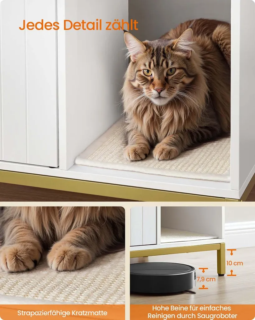 Buffet pour litière chat blanc : cachette élégante et décorative