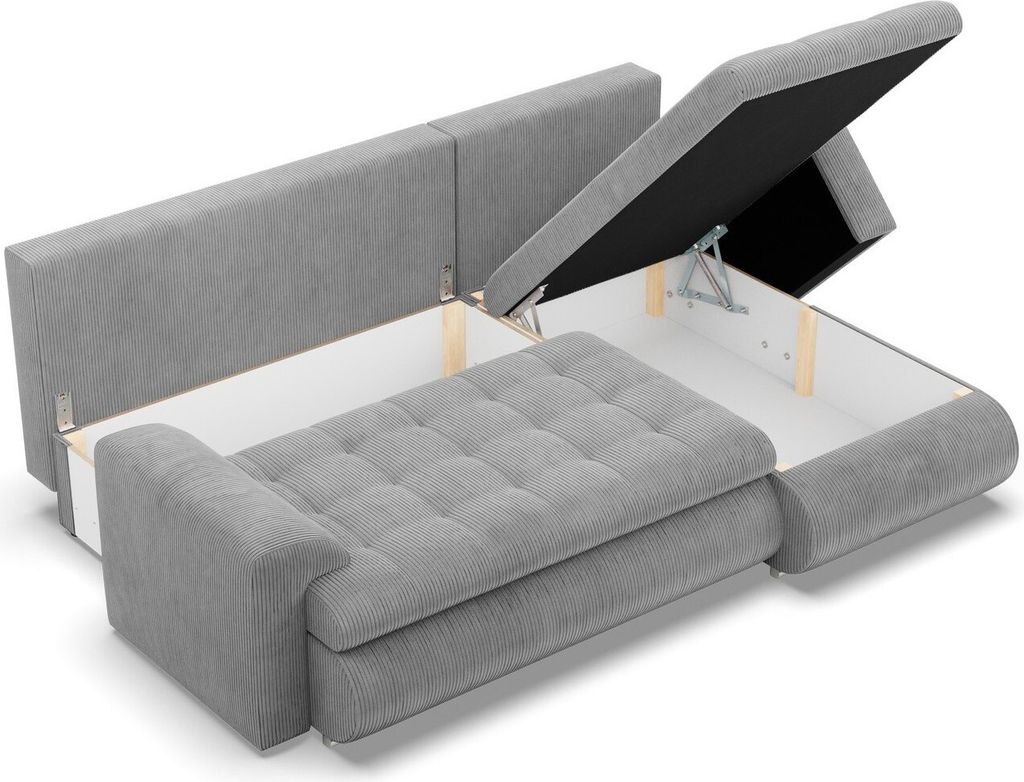 Rechts Ecksofa mit Schlaffunktion FORESTA, Sofa mit bettkasten 230x159cm, Cord Grau