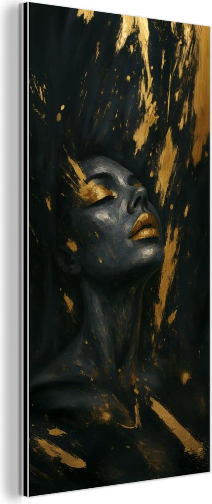 MuchoWow Wanddekoration Metall Metallbild Wandkunst 20x40 cm Gesicht - Frau - Farbspritzer - Abstrakt MuchoWow Aluminium Gemälde - Aluminium Gemä...