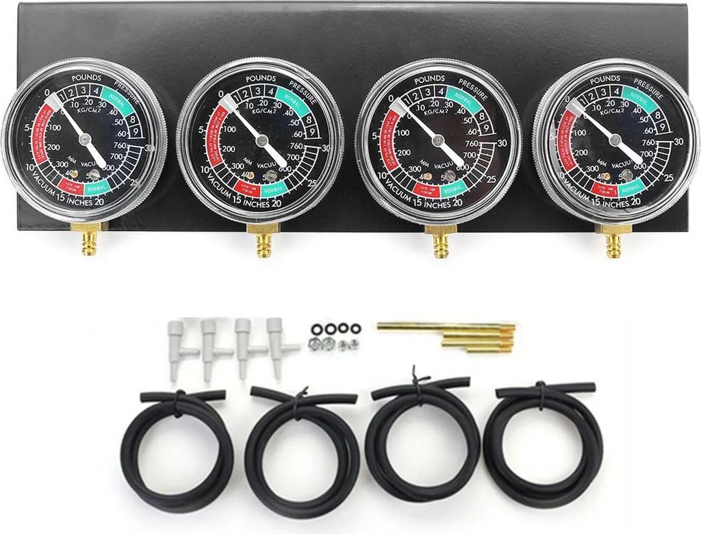Motorrad Vergaser-Synchronisiergerät - Synchronuhren Set - Unterdruck-Manometer - 4-Vergaser Abgleich - Schläuche und Adapter