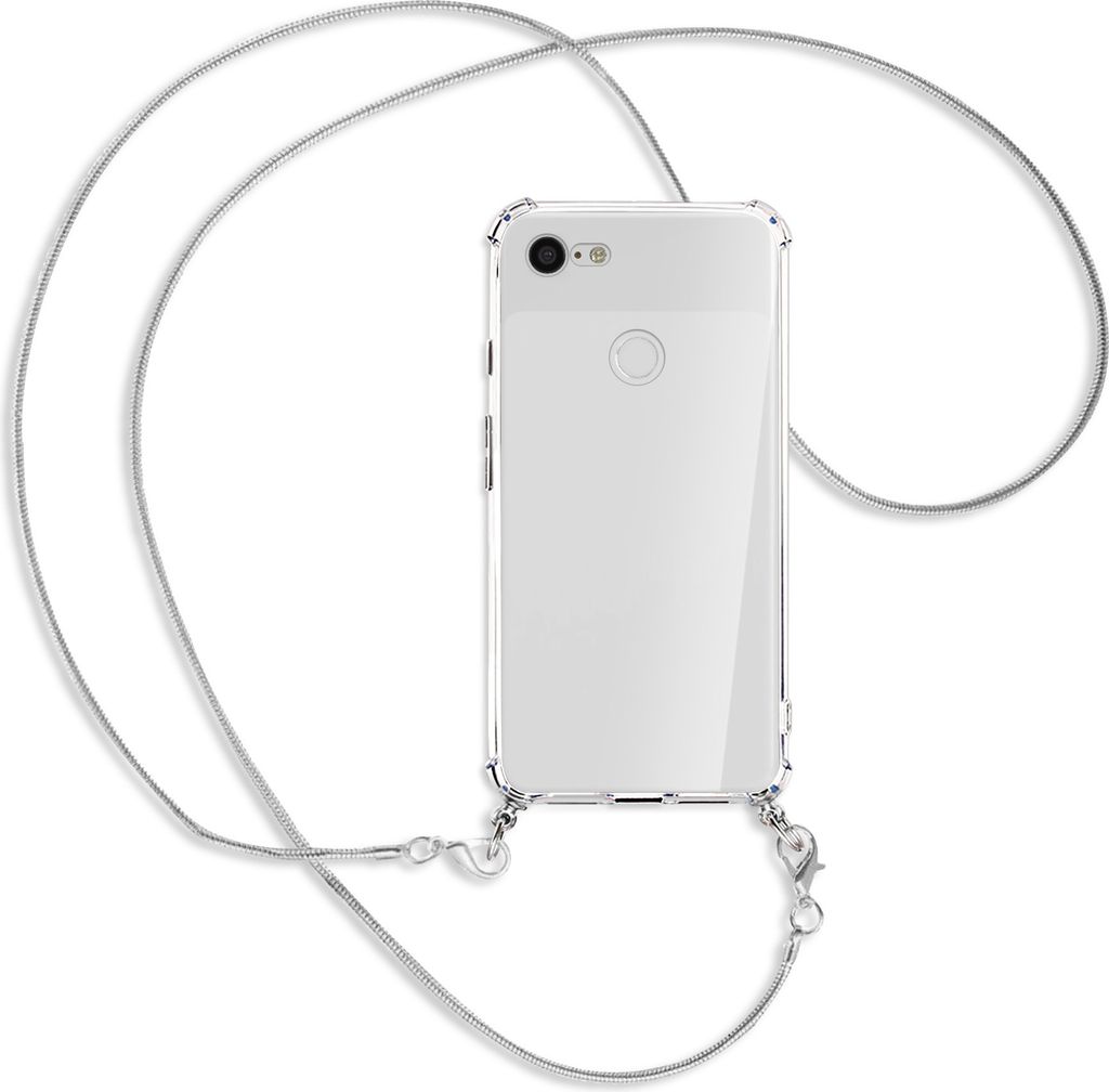 Handykette Backcover-Schutzhülle mit Band (Metall silberfarben) für Google Pixel 3 XL - silberfarbene Kette Snake