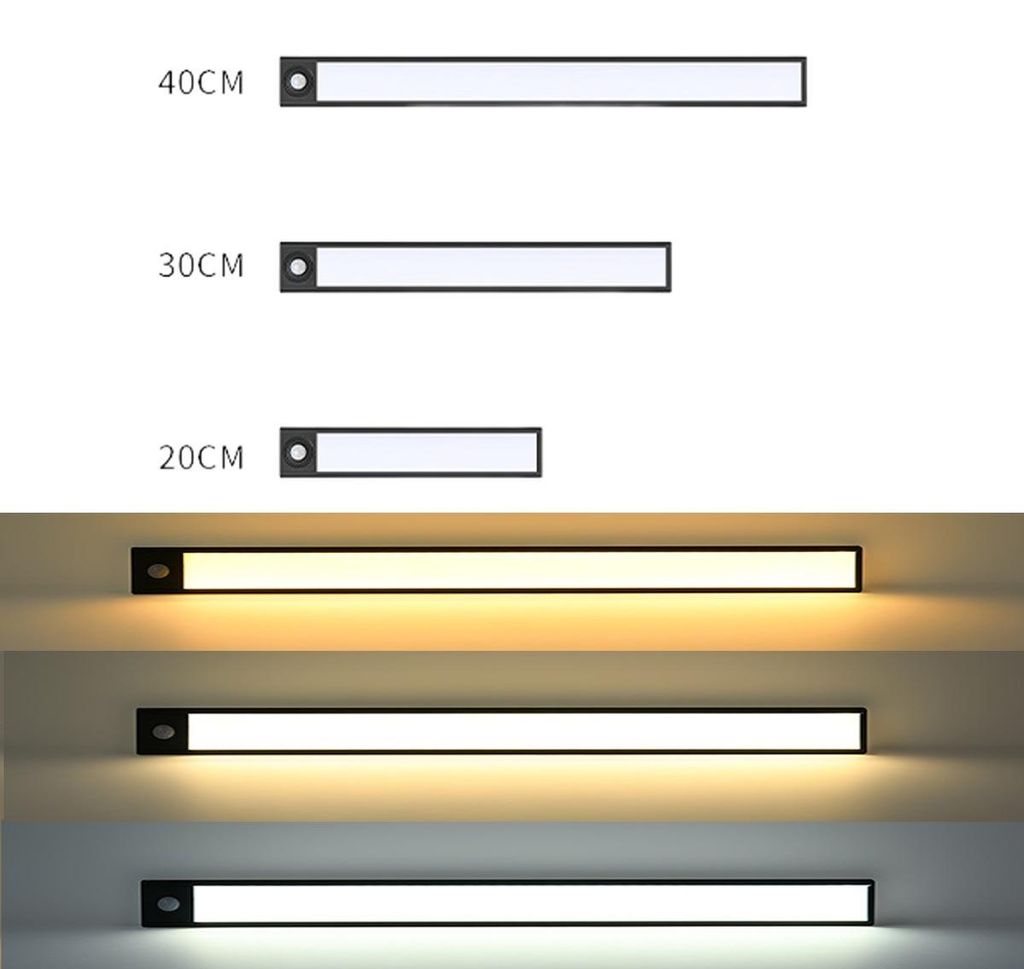 INF Ultradünne PIR LED Leiste PVC 20/30/40cm USB für Schrank und Schublade Schwarz 30 cm
