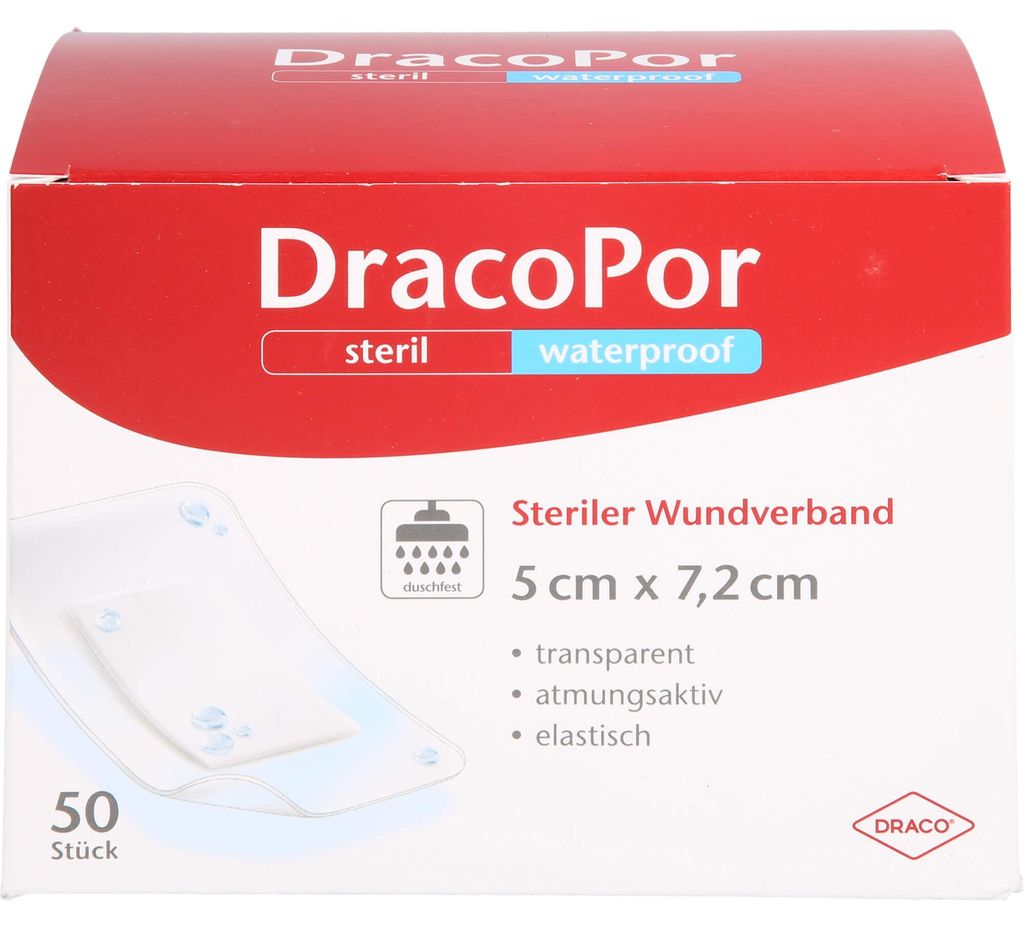 DRACOPOR waterproof Wundverband 5x7,2 cm steril, 50 St PFL Produktbild 