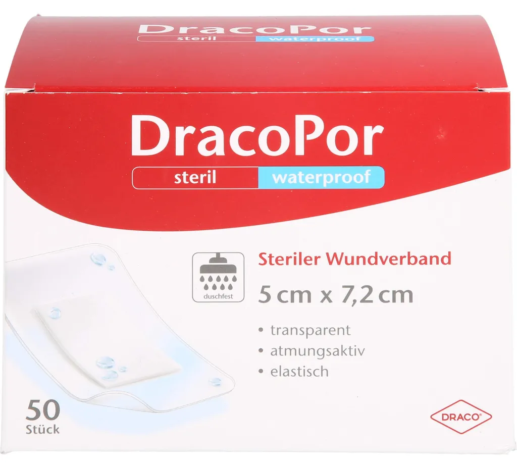 Dracopor Pansement Transparent Imperméable Douche 5x7.2cm 50 St