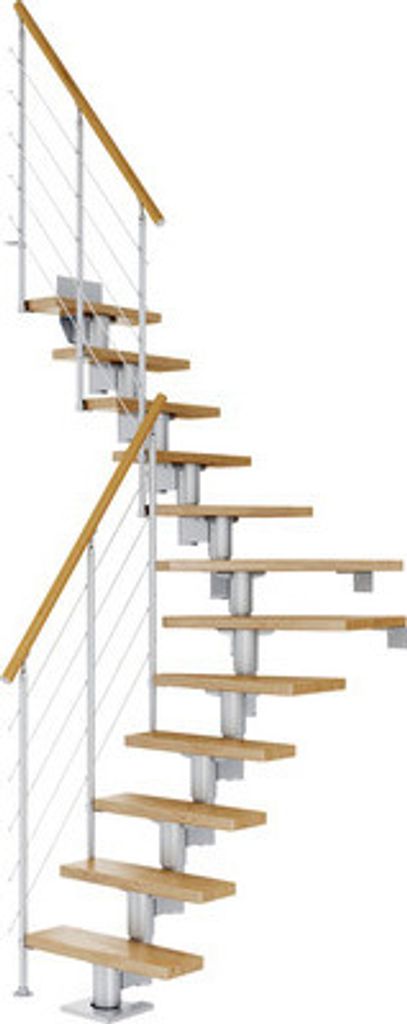 Pertura Mittelholmtreppe Spiros Eiche Leimholz Perlgrau 1/4 gewendelt unten links/rechts 65 cm 14 Stufen / 15 Steigungen
