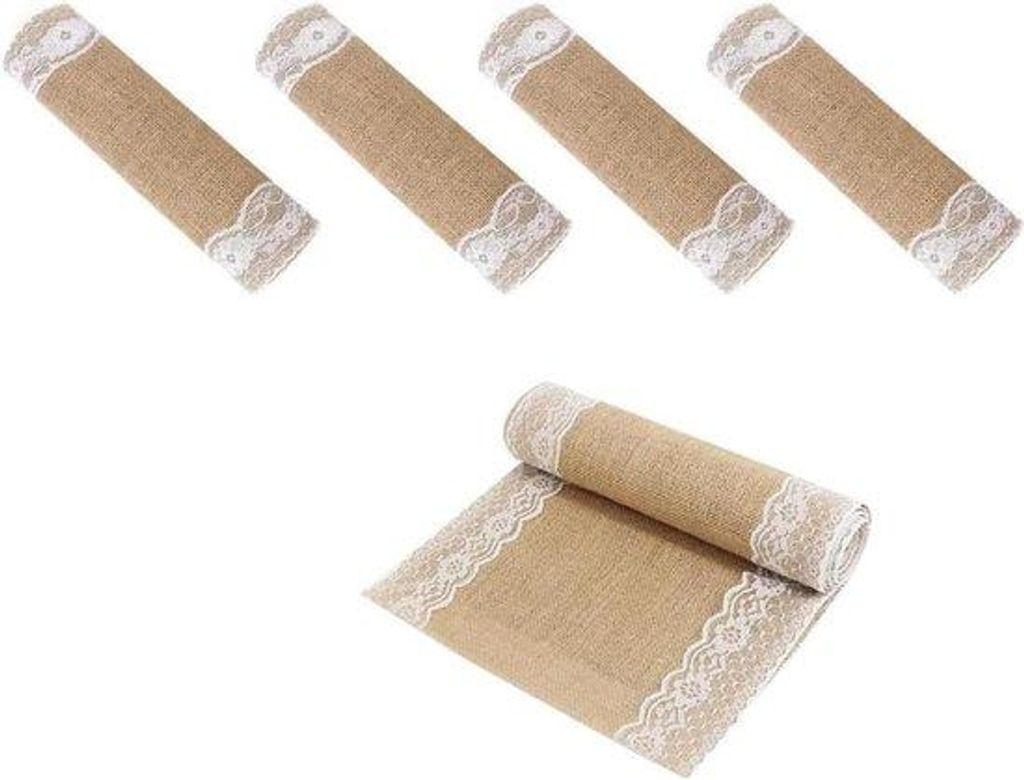 Běžná jutaová běhounka na stůl s krajkou – 30 x 275 cm, Obrázek produktu 