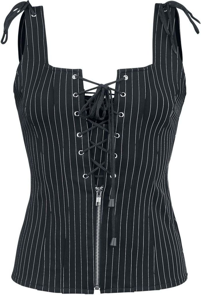 Gothicana by EMP Damen schwarzes Top mit Nadelstreifen und Schnürung L