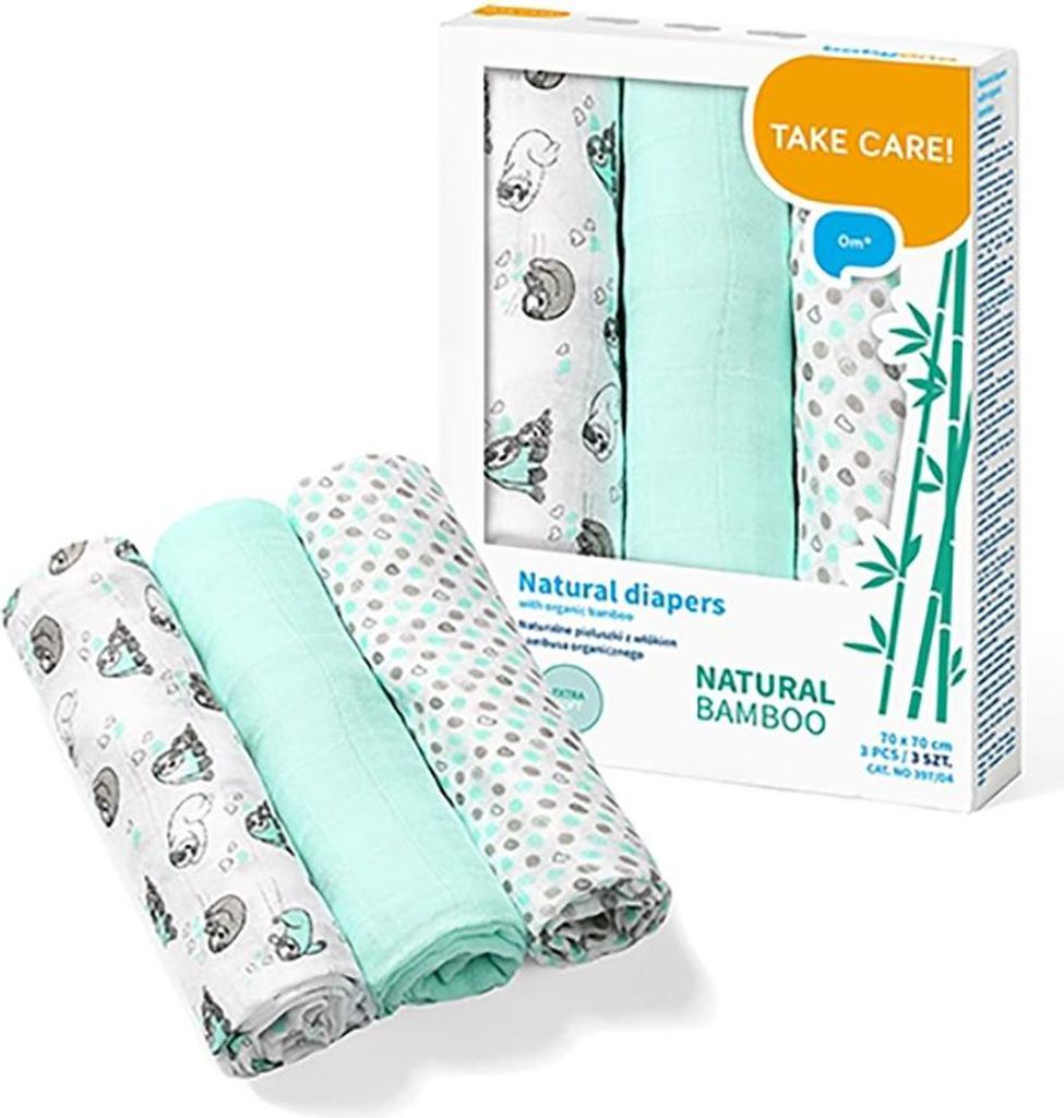 BABYONO | Langes Bamboo - 3 pièces - Vert menthe - Image du produit 