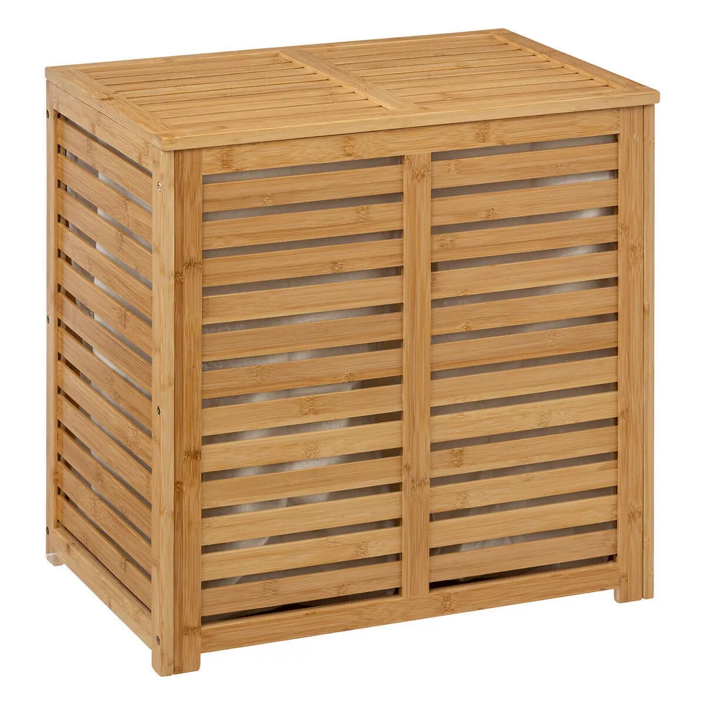 Corbeille à linge double compartiment en bois de bambou Sicela 50L