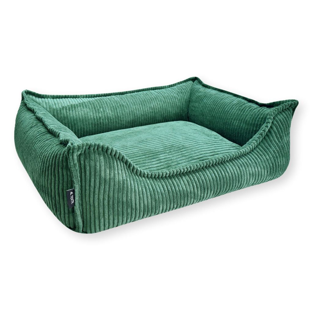 4L Textil HUGO Orthopädisches Hundebett aus Cord Premium-LINE Hundekorb mit Bezug (60x40 cm, Grün)