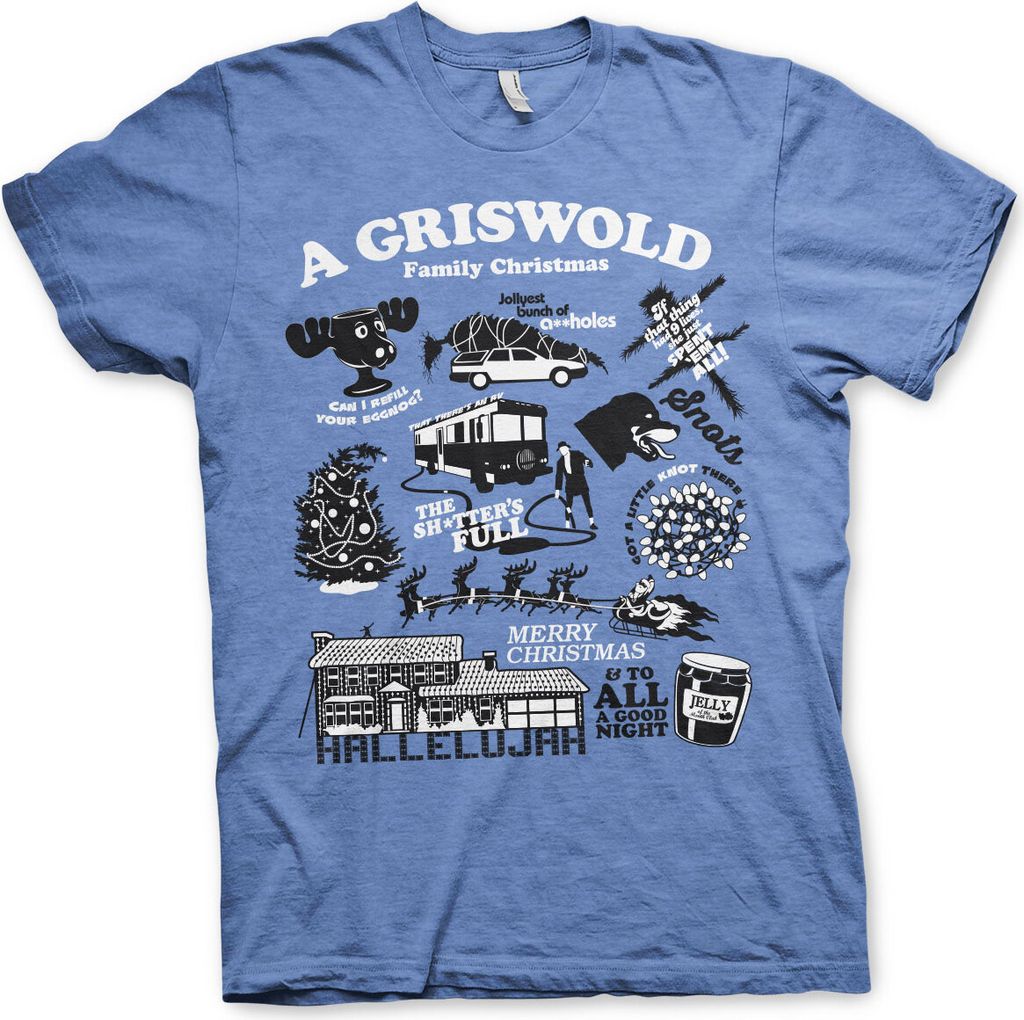 National Lampoon's Christmas Icons T-Shirt - Small - Blue-Heather