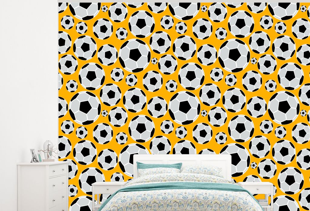 MuchoWow Fototapete für Wohnzimmer oder Schlafzimmer Wandtapete Vinyl Motivtapete Schnittmuster - Sport - Fußball - Jungen - Kinder - Junge - 3...