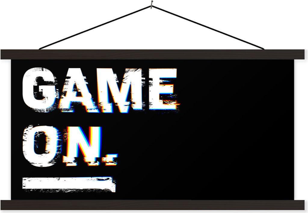 MuchoWow Textilposter Spiel - Zitat - Schwarz - Weiß 150x75 cm mit schwarzem Rahmen - Posterleiste