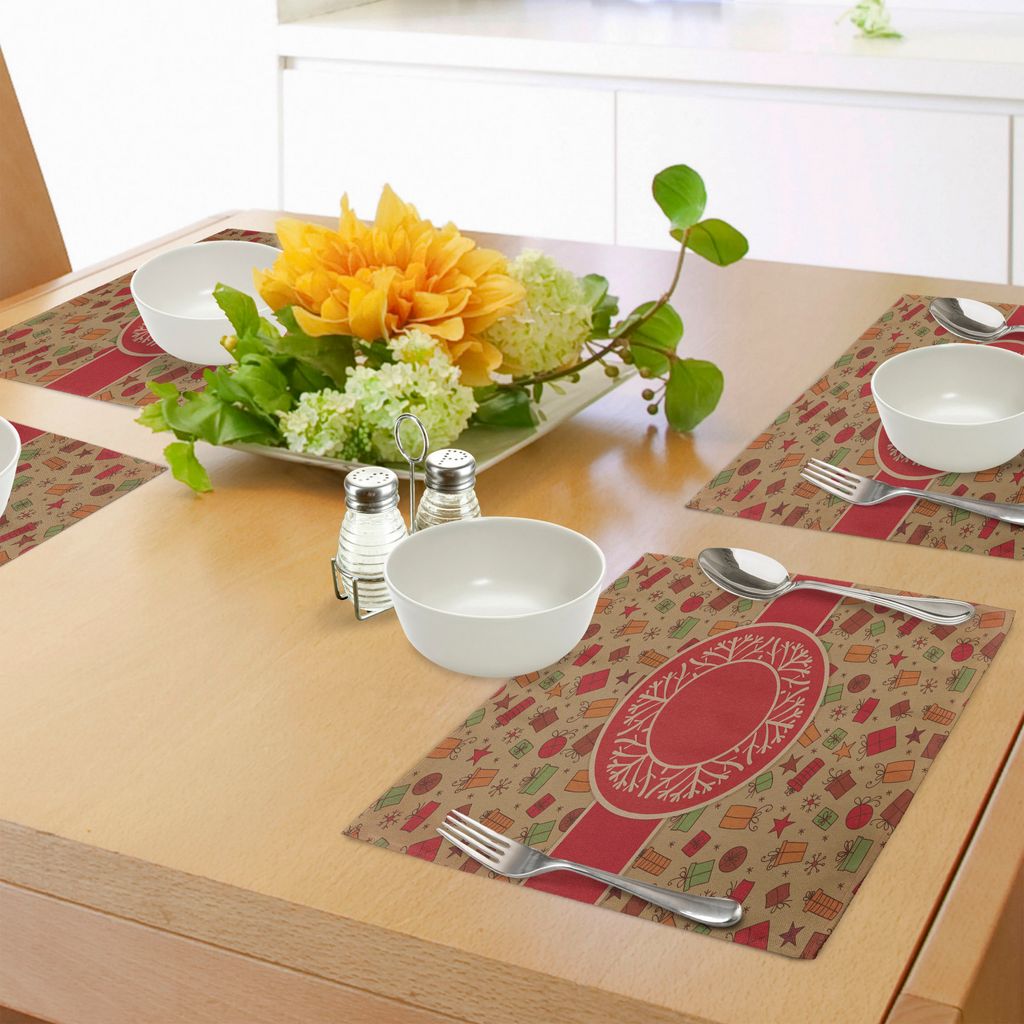 ABAKUHAUS Weihnachten Platzmatten, Feier-Karte inspirierte Weinlese-alte Design-Geschenk-Flitter und Schneeflocken, Tiscjdeco aus Farbfesten Stoff ...