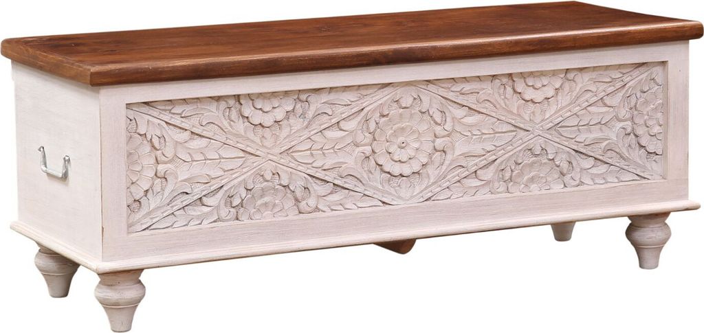 Marrakesch Vintage Deko Sitzbank mit Stauraum aus Holz 117cm groß | Truhe Holzkiste mit Deckel Sayed als Schlafzimmer Wohnzimmer Möbel | Bank Sch...